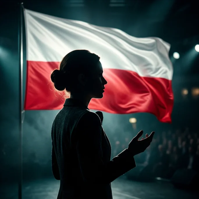 Силует таємної гості на тлі прапора Польщі